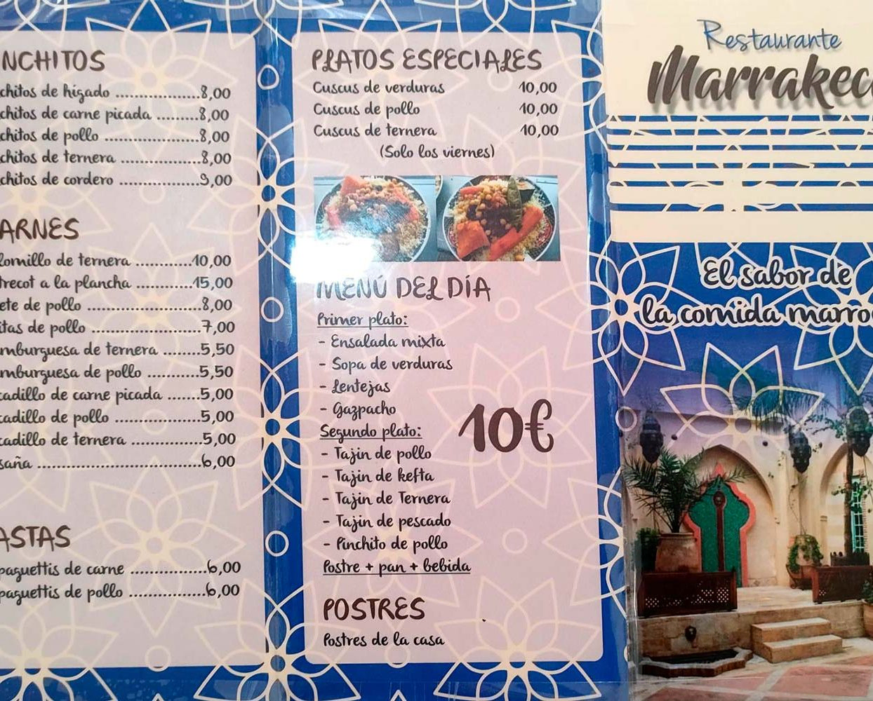 Restaurante Marrakech carta menú 1